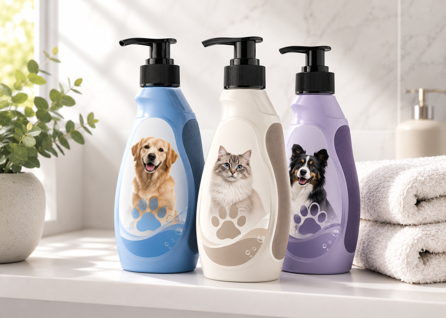 De-shedding shampoo bottles on a shelf